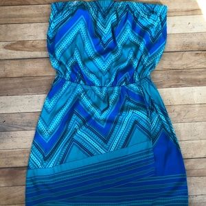 Express green and blue strapless sun dress